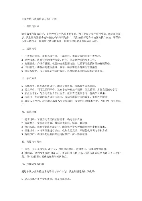 小麦种植技术的培训与推广计划