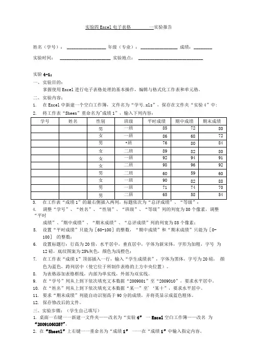 Excel基础应用实验