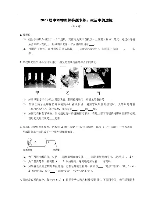 2023届中考物理解答题专练：生活中的透镜(含解析)