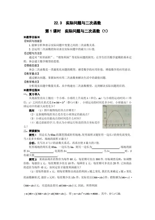 22.3实际问题与二次函数第一课时教案