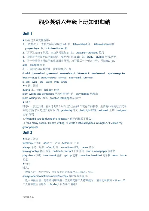 湘少英语六年级上册知识归纳