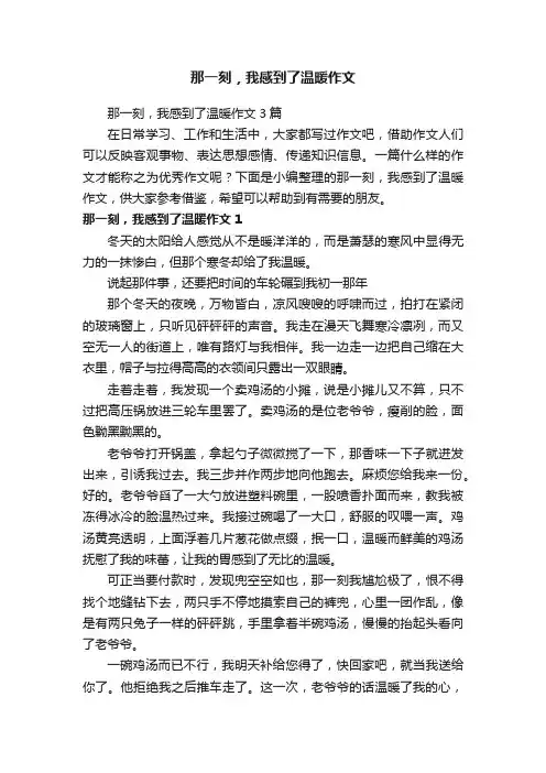 那一刻，我感到了温暖作文3篇