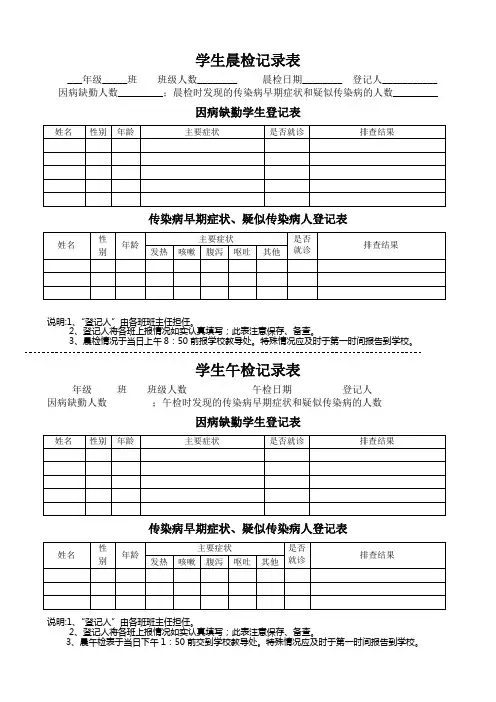 学生晨、午检记录表