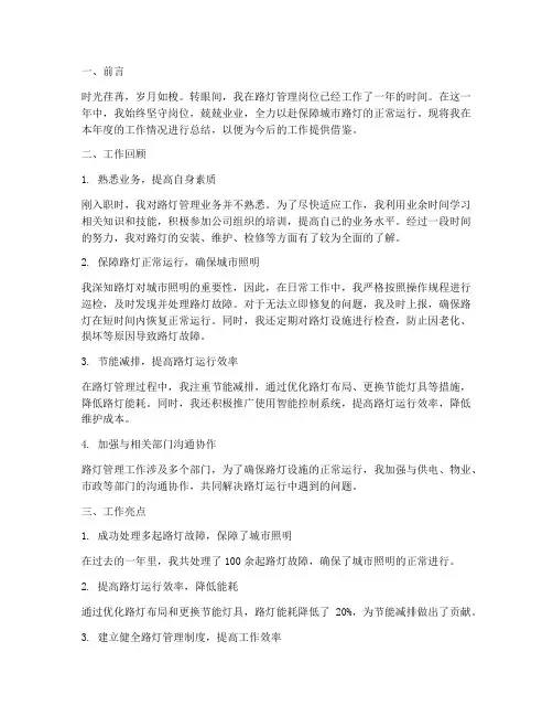 路灯个人工作总结