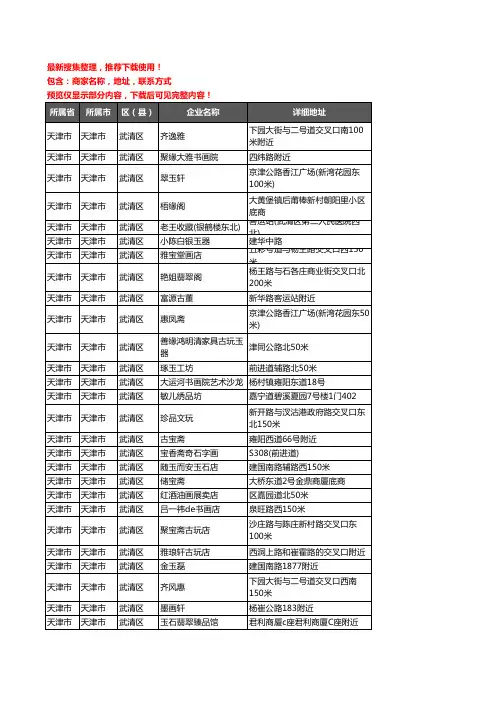 新版天津市天津市武清区古玩企业公司商家户名录单联系方式地址大全29家