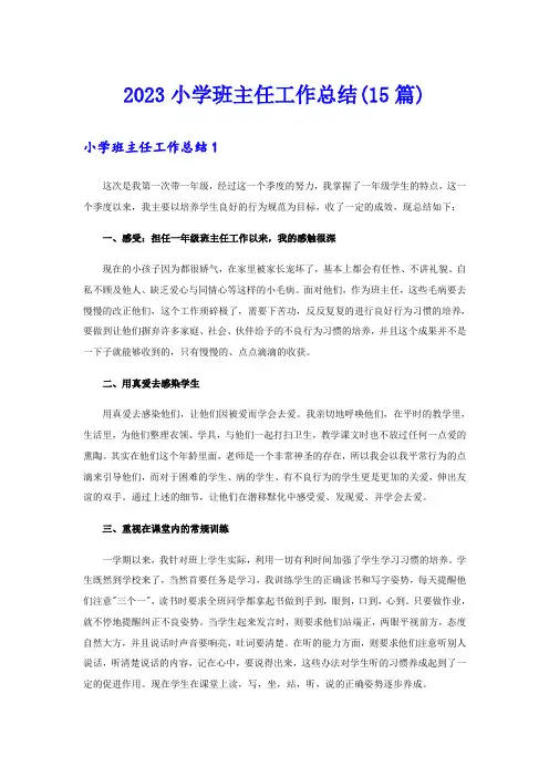2023小学班主任工作总结(15篇)