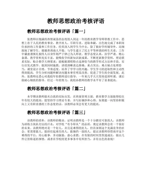 教师思想政治考核评语