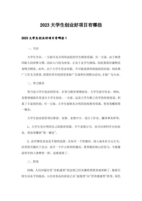 2023大学生创业好项目有哪些