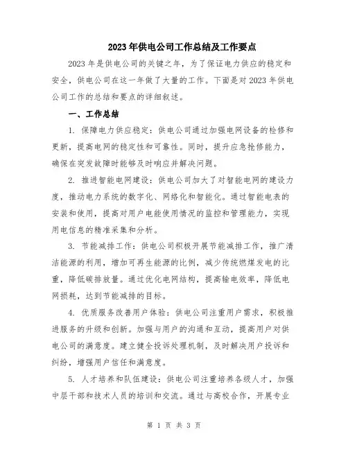 2023年供电公司工作总结及工作要点