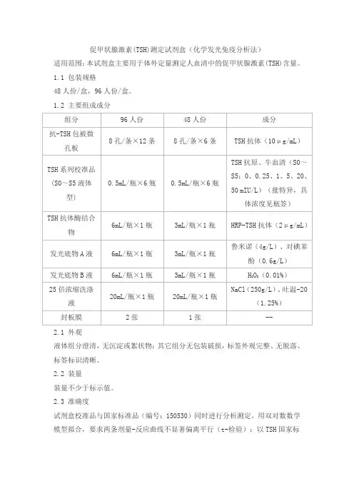 促甲状腺激素(TSH)测定试剂盒(化学发光免疫分析法)产品技术要求taige