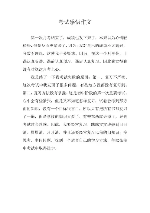 考试感悟作文300字左右