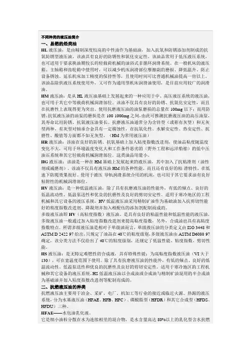 不同种类的液压油简介