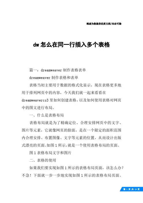 dw怎么在同一行插入多个表格