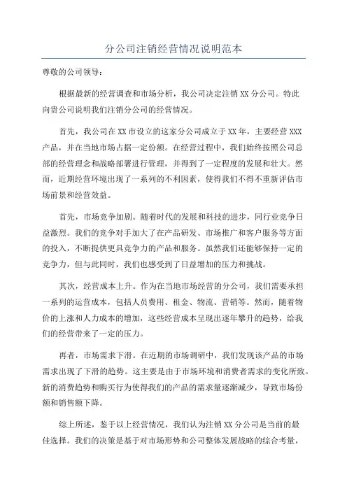 分公司注销经营情况说明范本