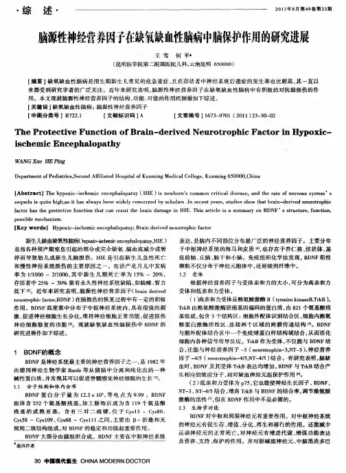 脑源性神经营养因子在缺氧缺血性脑病中脑保护作用的研究进展
