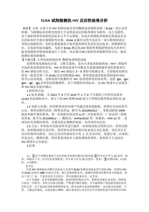 ELISA试剂检测抗-HIV反应性结果分析