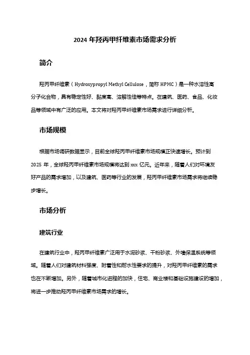 2024年羟丙甲纤维素市场需求分析