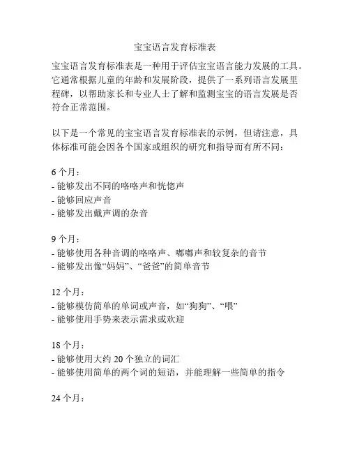 宝宝语言发育标准表