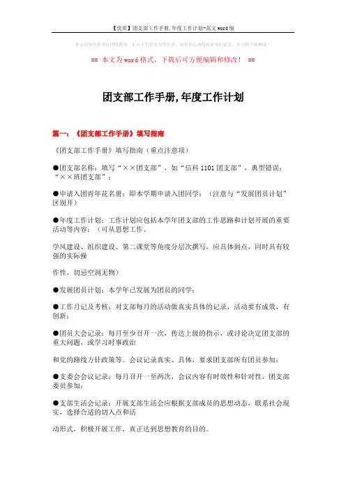 【优质】团支部工作手册,年度工作计划-范文word版 (12页)