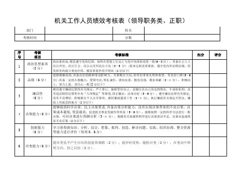 机关事业单位工作人员绩效考核表