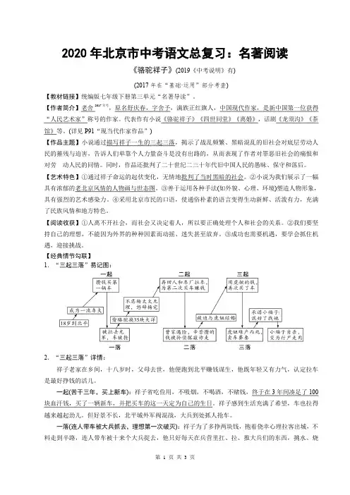 2020年北京市中考语文总复习：《骆驼祥子》