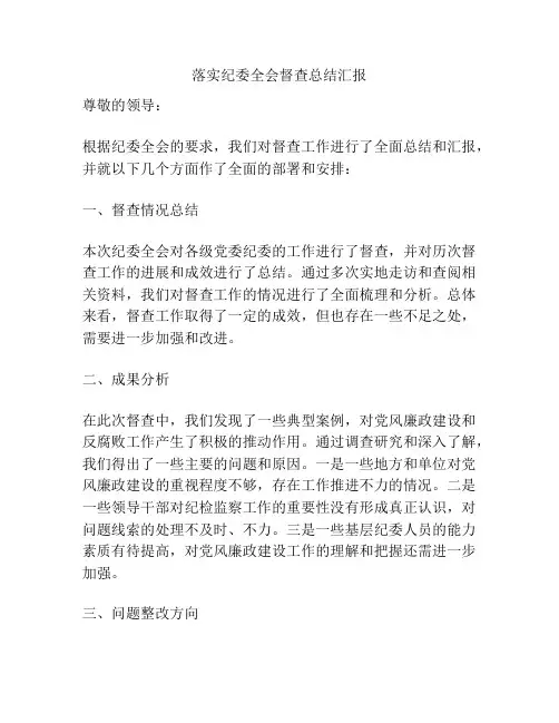 落实纪委全会督查总结汇报