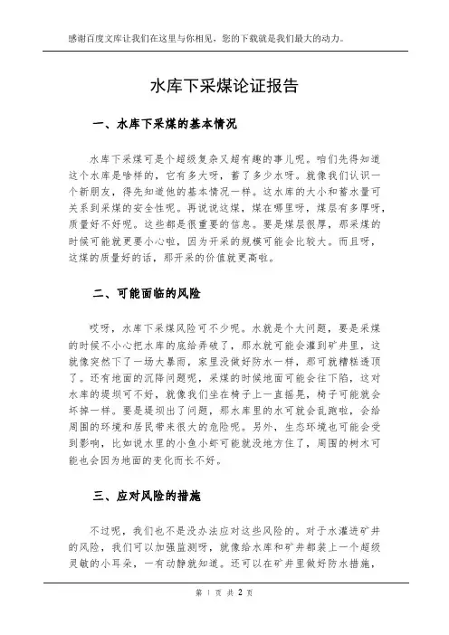 水库下采煤论证报告