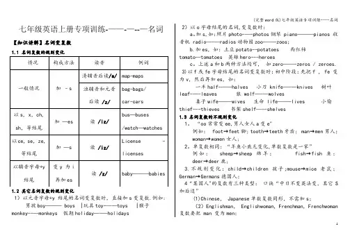 (完整word版)七年级英语专项训练----名词