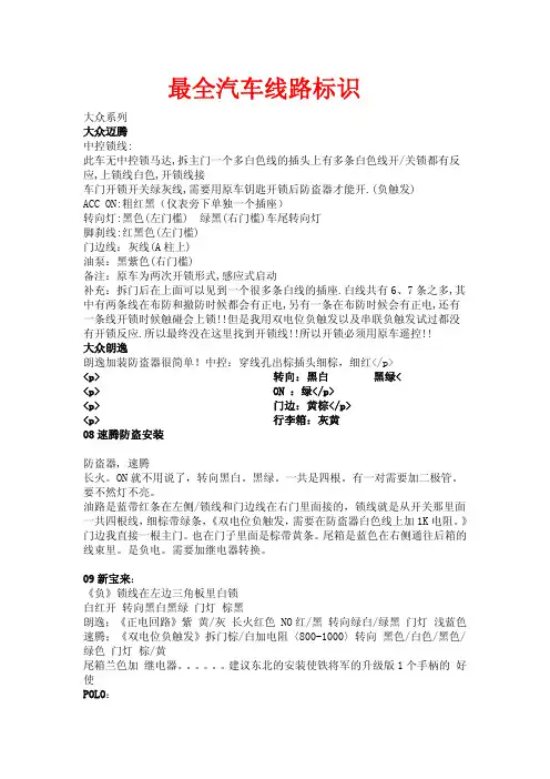 最全汽车线路标识
