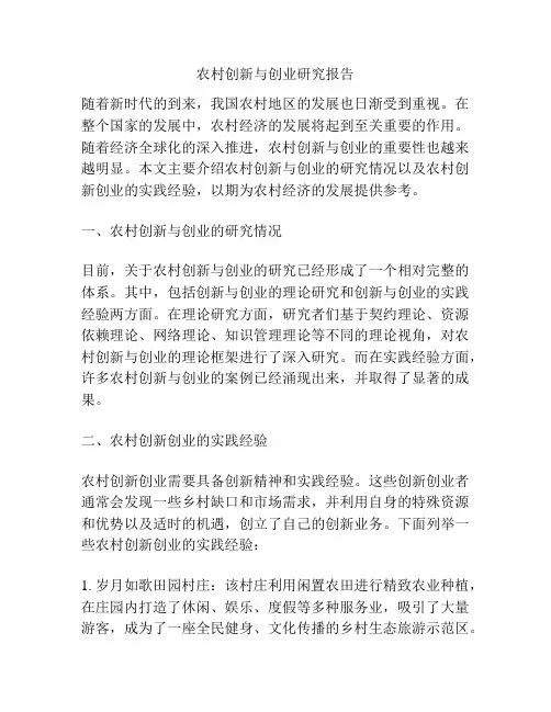 农村创新与创业研究报告