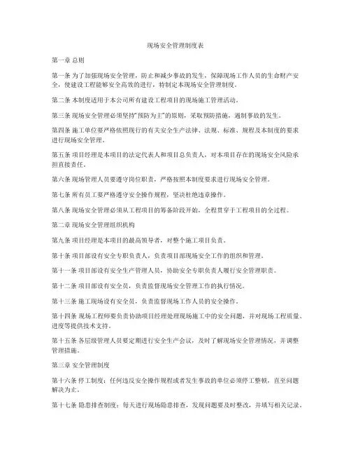 现场安全管理制度表