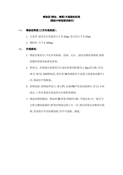 喷涂层(喷油、喷粉)外观验收标准