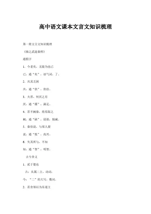 高中语文课本文言文知识梳理