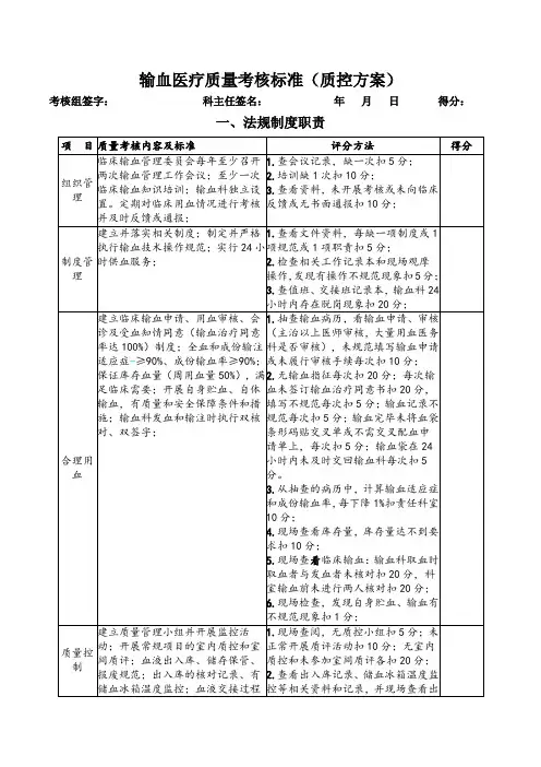 输血科医疗质量考核标准(质控方案)