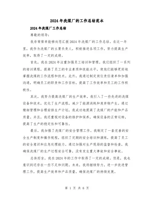 2024年洗煤厂的工作总结范本(二篇)