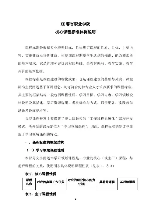 XX警官职业学院核心课程标准体例说明