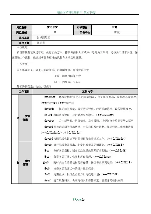 影城(营运主管)岗位职责-营运