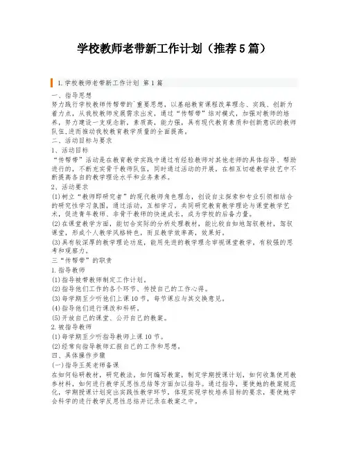 学校教师老带新工作计划(推荐5篇)