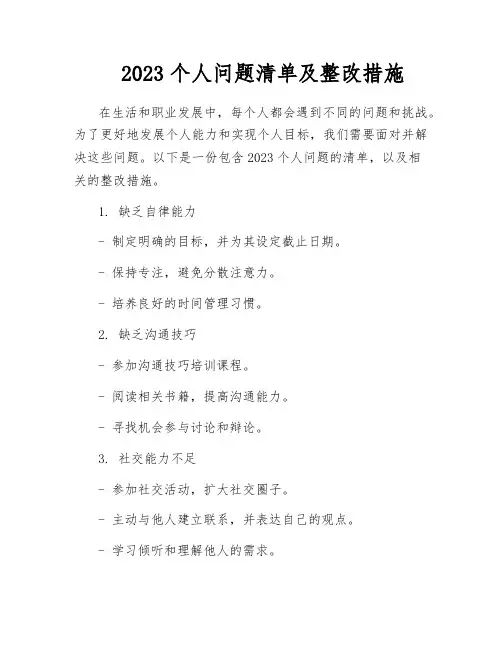 2023个人问题清单及整改措施