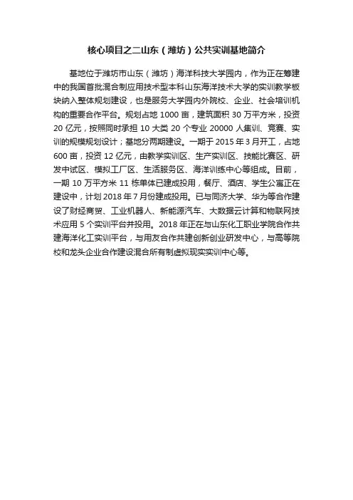 核心项目之二山东（潍坊）公共实训基地简介