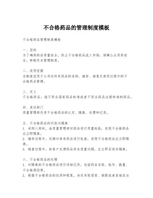 不合格药品的管理制度模板
