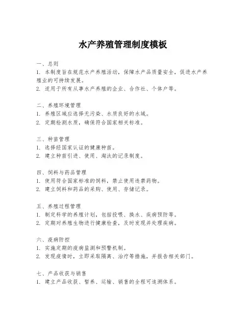 水产养殖管理制度模板