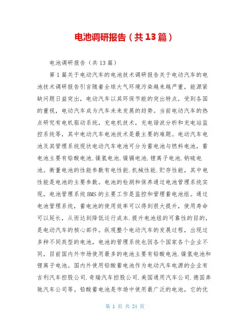 电池调研报告(共13篇)