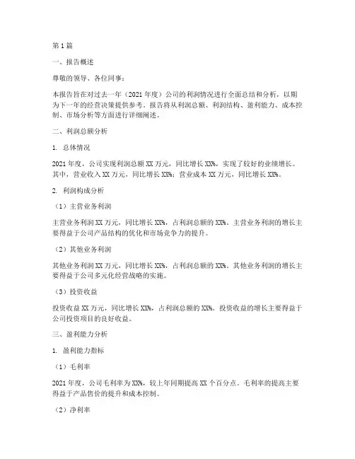 利润总结报告的范文(3篇)
