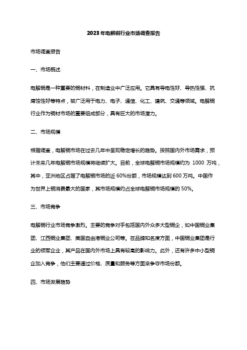 2023年电解铜行业市场调查报告