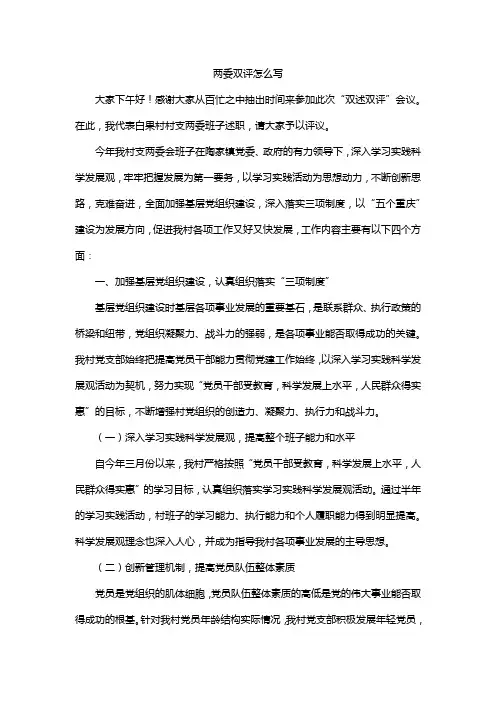两委双评怎么写