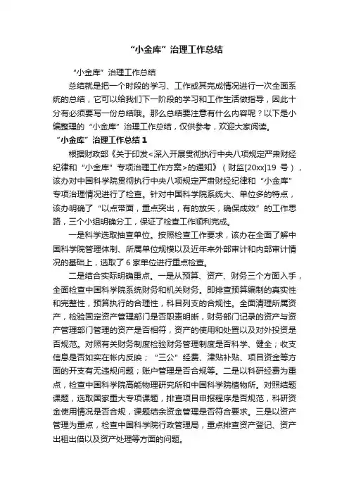 “小金库”治理工作总结