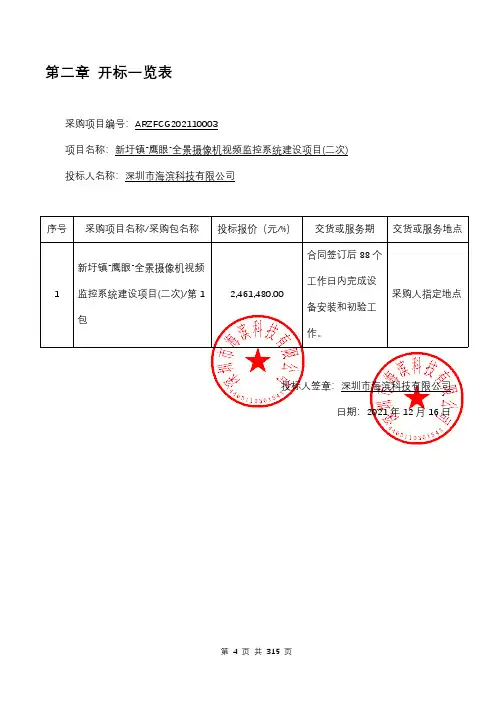 第二章 开标一览表