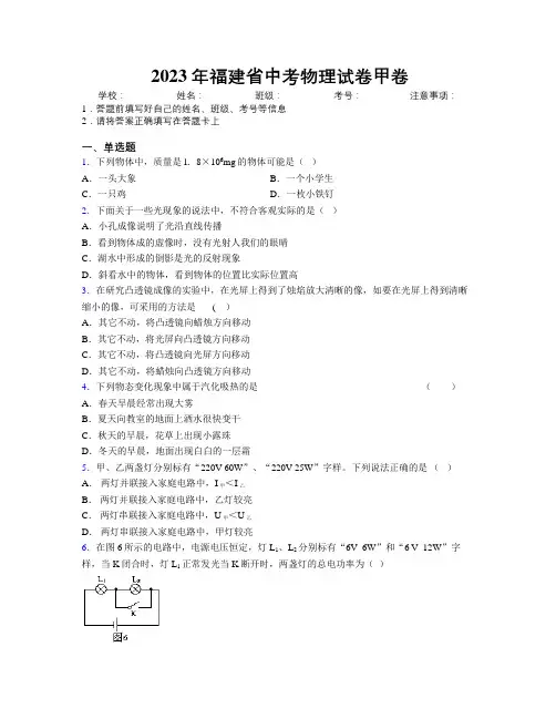 2023年福建省中考物理试卷甲卷附解析