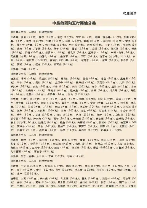 中药的阴阳五行属性分类